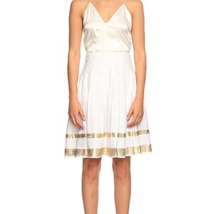 Ralph Linen Black Label Pleated Linen Skirt Gold Brushstroke On White Sz 8  NWT